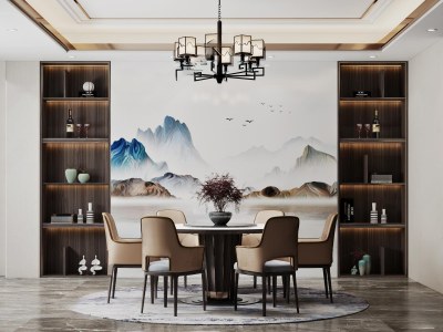 新中式家居餐厅3D模型下载